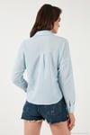 Regular Fit Çizgili Göğüs Cepli Dokulu Kadın Gömlek 6772870 BEBE MAVİ