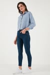 Regular Fit Çizgili Göğüs Cepli Dokulu Kadın Gömlek 6772870 İNDİGO