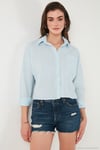 Regular Fit Çizgili Göğüs Cepli Dokulu Kadın Gömlek 6772870 BEBE MAVİ