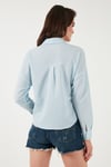 Regular Fit Çizgili Göğüs Cepli Dokulu Kadın Gömlek 6772870 BEBE MAVİ