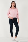 Regular Fit Çizgili Göğüs Cepli Dokulu Kadın Gömlek 6772870 Şeker Pembe