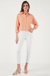 Regular Fit Çizgili Göğüs Cepli Dokulu Kadın Gömlek 6772870 ORANJ
