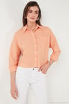 Regular Fit Çizgili Göğüs Cepli Dokulu Kadın Gömlek 6772870 ORANJ