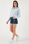 Regular Fit Çizgili Göğüs Cepli Dokulu Kadın Gömlek 6772870 BEBE MAVİ