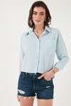 Regular Fit Çizgili Göğüs Cepli Dokulu Kadın Gömlek 6772870 BEBE MAVİ