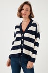 Regular Fit Çizgili V Yaka Düğmeli Soft Akrilik Kadın Hırka 4615188 LACİVERT-TAŞ