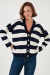 Regular Fit Çizgili V Yaka Düğmeli Soft Akrilik Kadın Hırka 4615188 LACİVERT-TAŞ