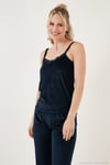 Regular Fit Dantelli Yumuşak Dokulu Sabahlıklı Kadife Kadın Pijama Takımı 6095545 LACİVERT