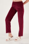 Regular Fit Dantelli Yumuşak Dokulu Sabahlıklı Kadife Kadın Pijama Takımı 6095545 BORDO