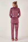 Regular Fit Dantelli Yumuşak Dokulu Sabahlıklı Kadife Kadın Pijama Takımı 6095545 PUDRA