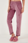 Regular Fit Dantelli Yumuşak Dokulu Sabahlıklı Kadife Kadın Pijama Takımı 6095545 PUDRA