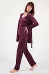 Regular Fit Dantelli Yumuşak Dokulu Sabahlıklı Kadife Kadın Pijama Takımı 6095545 MÜRDÜM