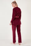 Regular Fit Dantelli Yumuşak Dokulu Sabahlıklı Kadife Kadın Pijama Takımı 6095545 BORDO