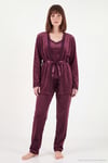 Regular Fit Dantelli Yumuşak Dokulu Sabahlıklı Kadife Kadın Pijama Takımı 6095545 MÜRDÜM