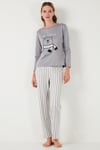 Regular Fit Desenli Bisiklet Yaka Kadın Pijama Takımı 65719102 GRİ