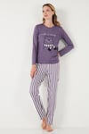 Regular Fit Desenli Bisiklet Yaka Kadın Pijama Takımı 65719102 LİLA