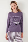 Regular Fit Desenli Bisiklet Yaka Kadın Pijama Takımı 65719102 LİLA