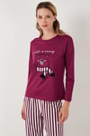 Regular Fit Desenli Bisiklet Yaka Kadın Pijama Takımı 65719102 MÜRDÜM