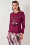 Regular Fit Desenli Bisiklet Yaka Kadın Pijama Takımı 65719102 MÜRDÜM