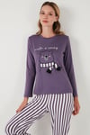 Regular Fit Desenli Bisiklet Yaka Kadın Pijama Takımı 65719102 LİLA