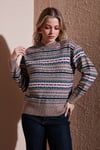 Regular Fit Desenli Bisiklet Yaka Kadın Kazak 25K0092K1 VİZON