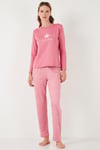 Regular Fit Desenli Bisiklet Yaka Kadın Pijama Takımı 65719102 PEMBE