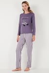 Regular Fit Desenli Bisiklet Yaka Kadın Pijama Takımı 65719102 LİLA