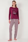 Regular Fit Desenli Bisiklet Yaka Kadın Pijama Takımı 65719102 MÜRDÜM