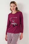Regular Fit Desenli Bisiklet Yaka Kadın Pijama Takımı 65719102 MÜRDÜM