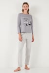 Regular Fit Desenli Bisiklet Yaka Kadın Pijama Takımı 65719102 GRİ