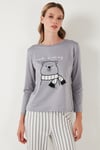 Regular Fit Desenli Bisiklet Yaka Kadın Pijama Takımı 65719102 GRİ