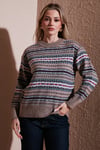 Regular Fit Desenli Bisiklet Yaka Kadın Kazak 25K0092K1 VİZON