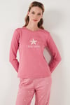 Regular Fit Desenli Bisiklet Yaka Kadın Pijama Takımı 65719102 PEMBE