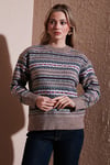 Regular Fit Desenli Bisiklet Yaka Kadın Kazak 25K0092K1 VİZON