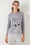 Regular Fit Desenli Bisiklet Yaka Kadın Pijama Takımı 65719102 GRİ