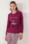 Regular Fit Desenli Bisiklet Yaka Kadın Pijama Takımı 65719102 MÜRDÜM