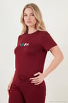 Regular Fit Desenli Bisiklet Yaka Kısa Kollu Kadın Pijama Takımı 65770823 BORDO