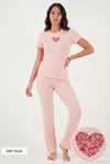 Regular Fit Desenli Bisiklet Yaka Kısa Kollu Kadın Pijama Takımı 65770823 KOYU PUDRA