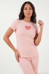 Regular Fit Desenli Bisiklet Yaka Kısa Kollu Kadın Pijama Takımı 65770823 KOYU PUDRA