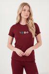 Regular Fit Desenli Bisiklet Yaka Kısa Kollu Kadın Pijama Takımı 65770823 BORDO