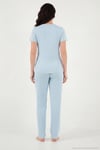 Regular Fit Desenli Bisiklet Yaka Kısa Kollu Kadın Pijama Takımı 65770823 MAVİ