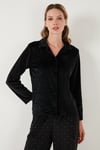 Regular Fit Desenli Parlak Kadife Kadın Pijama Takımı 65713311 SİYAH