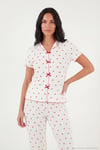 Regular Fit Desenli V Yaka Kısa Kollu Kadın Pijama Takımı 65770836 BEYAZ-KIRMIZI