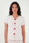 Regular Fit Desenli V Yaka Kısa Kollu Kadın Pijama Takımı 65770836 BEYAZ-KIRMIZI