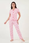 Regular Fit Desenli V Yaka Kısa Kollu Kadın Pijama Takımı 65770836 PEMBE