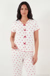 Regular Fit Desenli V Yaka Kısa Kollu Kadın Pijama Takımı 65770836 BEYAZ-KIRMIZI