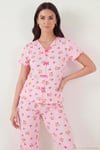 Regular Fit Desenli V Yaka Kısa Kollu Kadın Pijama Takımı 65770836 PEMBE