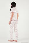 Regular Fit Desenli V Yaka Kısa Kollu Kadın Pijama Takımı 65770836 BEYAZ-KIRMIZI