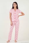 Regular Fit Desenli V Yaka Kısa Kollu Kadın Pijama Takımı 65770836 PEMBE