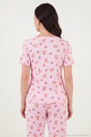 Regular Fit Desenli V Yaka Kısa Kollu Kadın Pijama Takımı 65770836 PEMBE